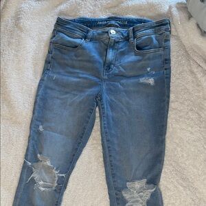 American Eagle Outfitters Women's Distressed Skinny Jeans - Blue